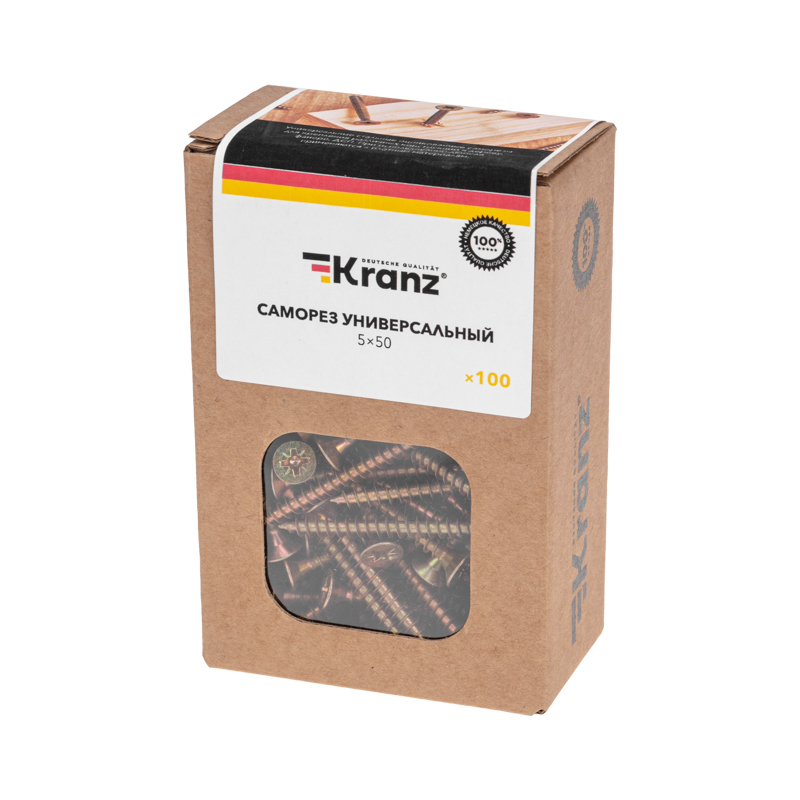 Саморез универсальный KRANZ 5х50, желтый цинк, короб (100 шт./уп.) в Самаре