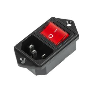 Выключатель клавишный 250 V 6 А (4с) ON-OFF красный с подсветкой и штекером C14 3PIN  REXANT  в Самаре