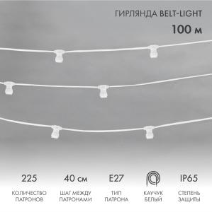 Гирлянда Belt-Light 2 жилы, 100м, шаг 40см, 225 патронов E27, IP65, белый провод NEON-NIGHT  в Самаре