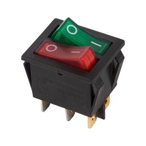 Выключатель клавишный 250V 15А (6с) ON-OFF красный/зеленый с подсветкой ДВОЙНОЙ (RWB-511) REXANT  в Самаре