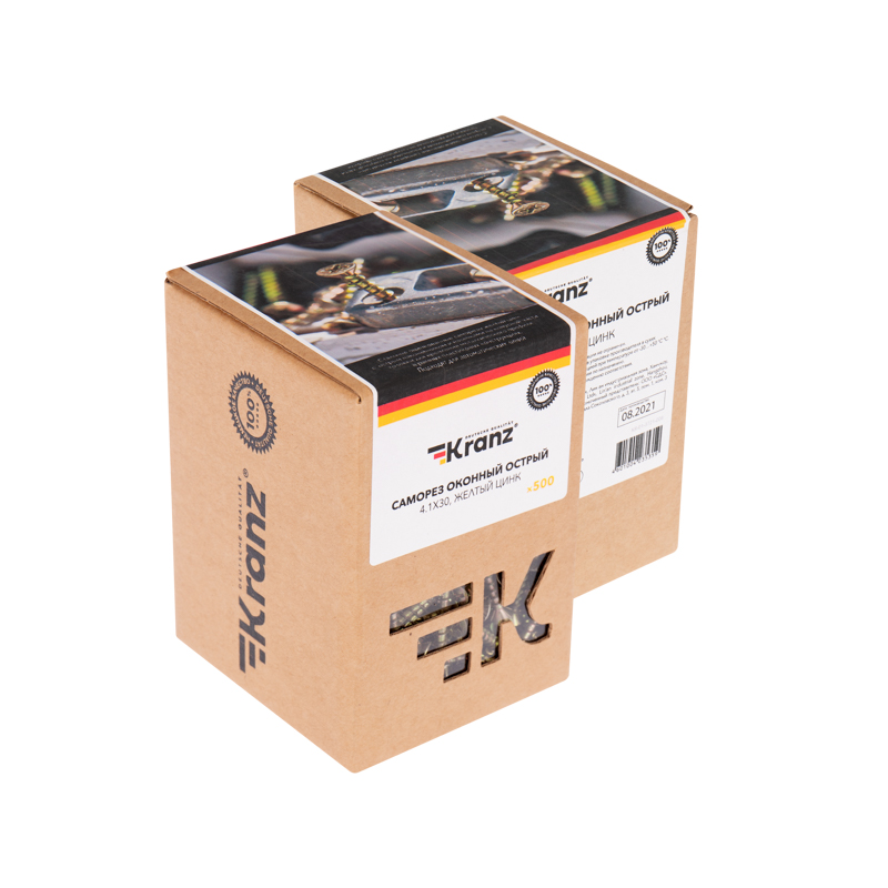 Саморез оконный KRANZ острый, 4.1х30, желтый цинк, короб (500 шт./уп.) в Самаре