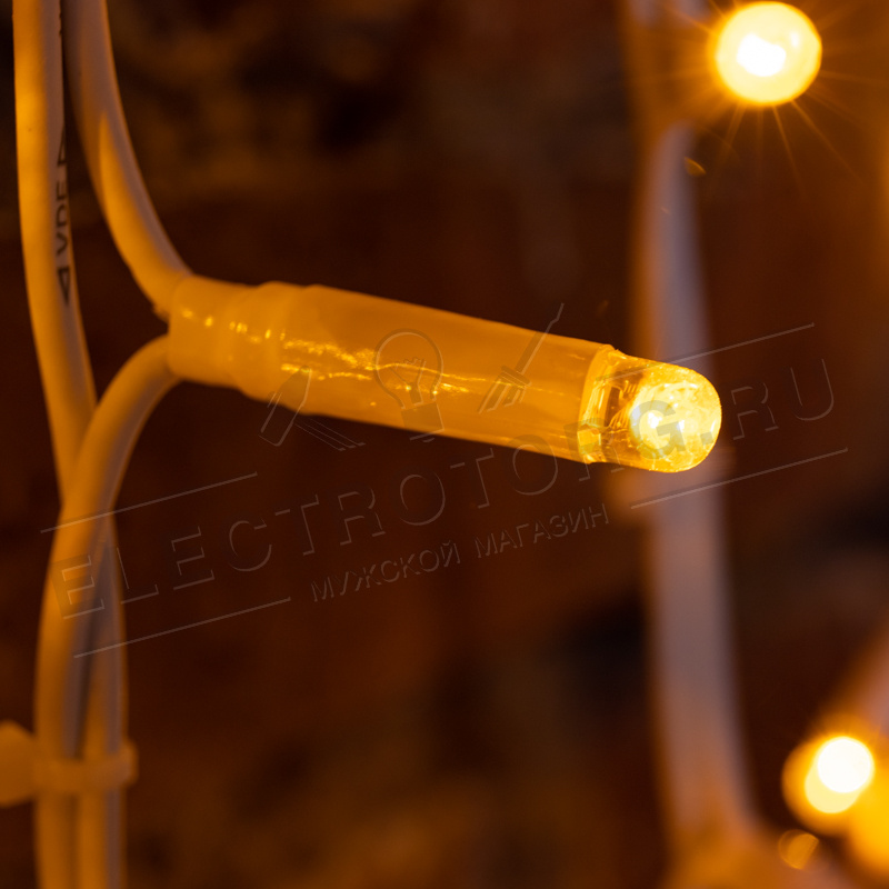 Гирлянда Светодиодный Дождь 2х3м, постоянное свечение, белый провод КАУЧУК, 230 В, диоды ЖЁЛТЫЕ (шнур питания в комплекте) в Самаре