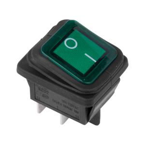 Выключатель клавишный 250V 15А (4с) ON-OFF зеленый с подсветкой ВЛАГОЗАЩИТА (RWB-507) REXANT