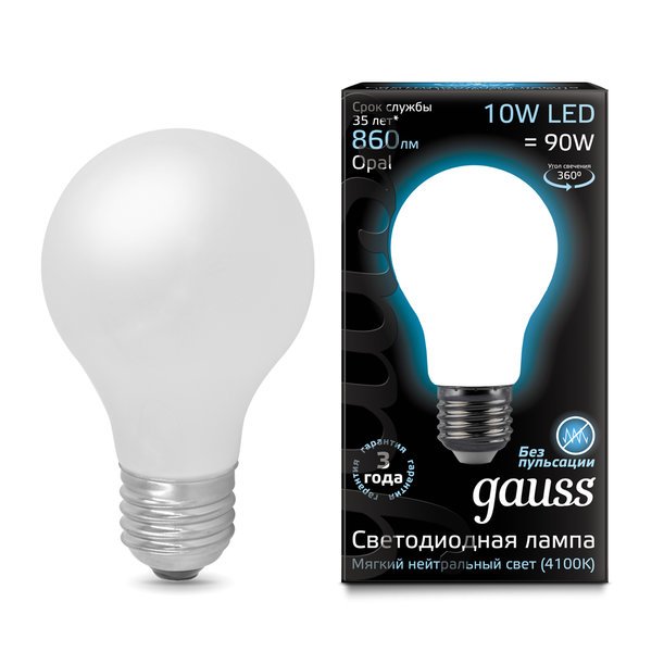 Лампа Gauss LED Filament A60 OPAL диммируемая E27 10W 4100К  в Самаре