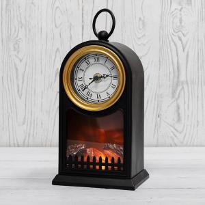 Светодиодный камин Старинные часы с эффектом живого огня 14,7x11,7x25 см, черный, батарейки 2хС (не в комплекте) USB NEON-NIGHT  в Самаре