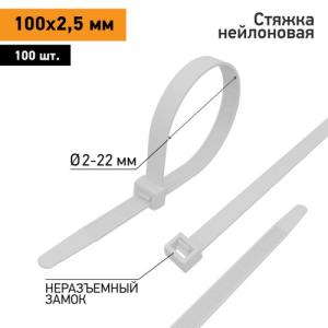 Стяжка кабельная нейлоновая 100x2,5мм, белая (100 шт/уп) PROconnect  в Самаре