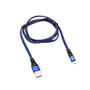 Кабель REXANT USB-microUSB 1 м, плоский провод, синяя джинсовая оплетка 