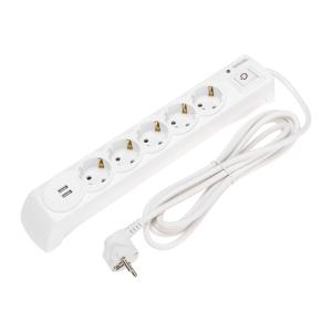Фильтр сетевой 5 гнезд, 3м, 3х1,5мм², с автовыкл, 2 USB, белый KRANZ  в Самаре