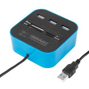 Разветвитель USB на 3 порта+картридер (все в одном) черный REXANT  в Москве