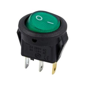 Выключатель клавишный круглый 250V 3А (3с) ON-OFF зеленый с подсветкой Micro (RWB-106, SC-214) REXANT  в Самаре