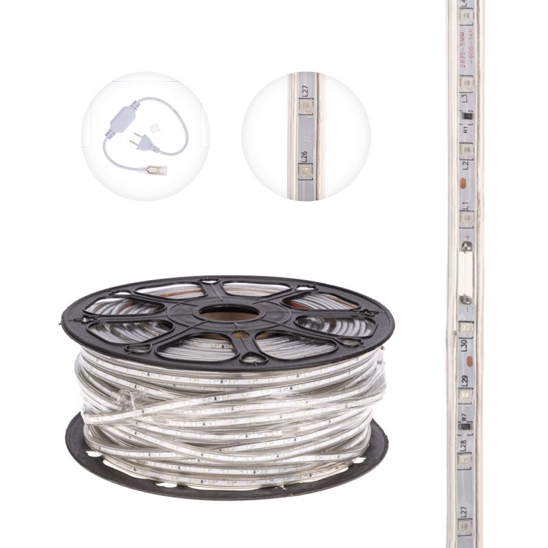 Лента светодиодная 220В, SMD 2835, 4,8Вт/м, 60 LED/м, IP67, RGB, 10х7мм, 100м, с кабелем питания NEON-NIGHT в Самаре