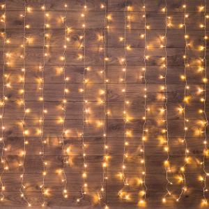 Гирлянда светодиодная Дождь 1.5x1.5 м, прозрачный ПВХ, 144 LED с контроллером, теплое белое свечение NEON-NIGHT  в Самаре