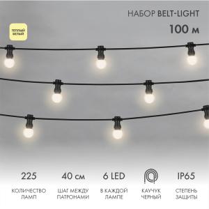 Набор ЕВРО Belt-Light 2 жилы, 100м, шаг 40см, 225 LED ламп, цвет свечения теплый белый, 45мм (6 LED) NEON-NIGHT  в Самаре
