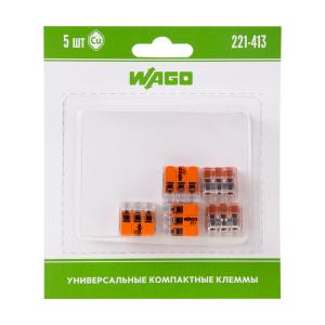 221-413 Универсальная компактная клемма 3-контактная до 4,0мм² (5шт/уп) WAGO
