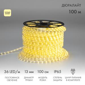 Дюралайт LED, постоянное свечение (2W) - ТЕПЛЫЙ БЕЛЫЙ, 36 LED/м, бухта 100м  в Самаре