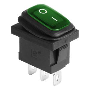 Выключатель клавишный 250V 6А (3с) ON-OFF зеленый с подсветкой Mini ВЛАГОЗАЩИТА (KCD1-201-4W) REXANT  в Самаре