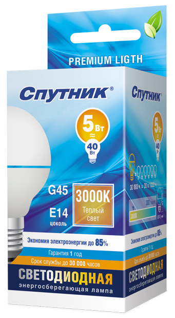 Cветодиодная лампа LED G45 5W/3000K/E14, Спутник  в Самаре