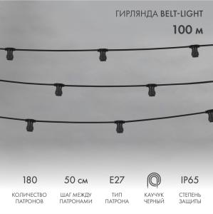 Гирлянда Belt-Light 2 жилы, 100м, шаг 50см, 180 патронов E27, IP65, черный провод NEON-NIGHT  в Самаре