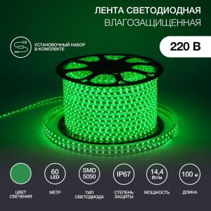 LED лента 220 В, 13х8 мм, IP67, SMD 5050, 60 LED/m, цвет свечения зеленый  в Самаре