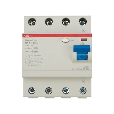 Устройства защитного отключения 4-полюсное 25A 30mA (тип AC) УЗО F204 AC-25/0.03 ABB