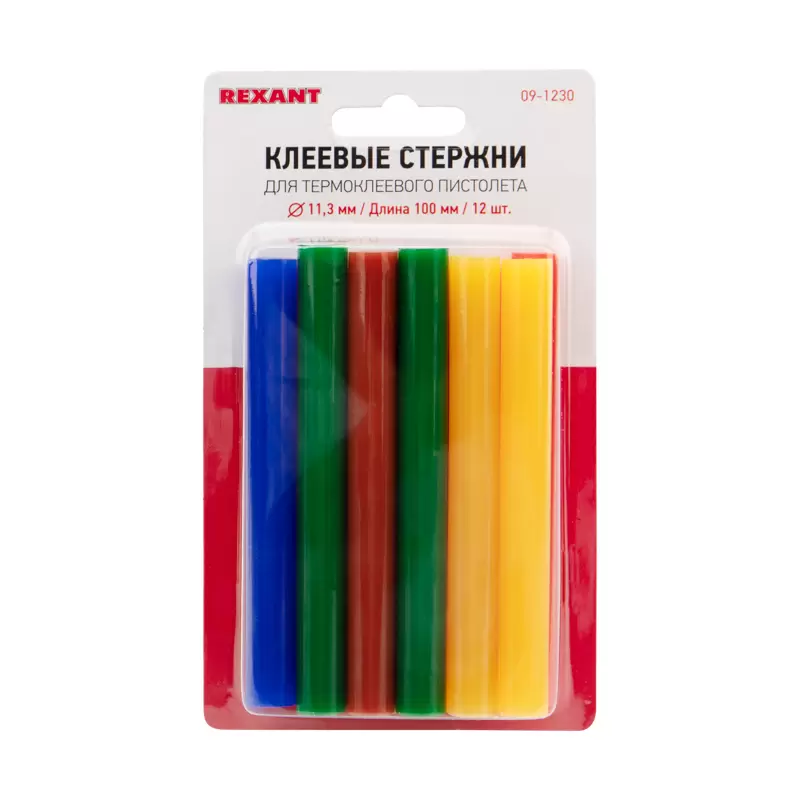 Стержни клеевые Ø11мм, 100мм, цветные (12 шт/уп), блистер REXANT в Самаре