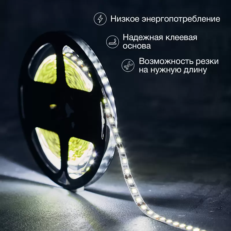 Лента светодиодная 12В, SMD2835, 120 LED/м, 6500K, 8мм, 5м, IP20 LAMPER в Самаре