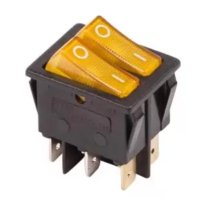 Выключатель клавишный 250V 15А (6с) ON-OFF желтый с подсветкой ДВОЙНОЙ (RWB-511, SC-797) REXANT  в Самаре