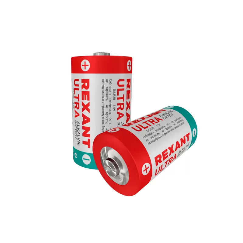 Батарейка алкалиновая D/LR20, 1,5В, 2 шт, блистер REXANT в Самаре