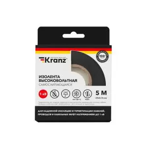 Изолента высоковольтная KRANZ самослипающаяся, до 1кВ, 0.76х25мм, 5 м