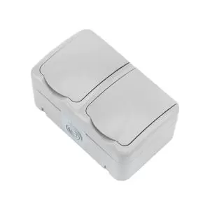 Блок горизонтальный 2 розетки (керамика) Mini OG IP54 с заземлением, о/у, серый KRANZ