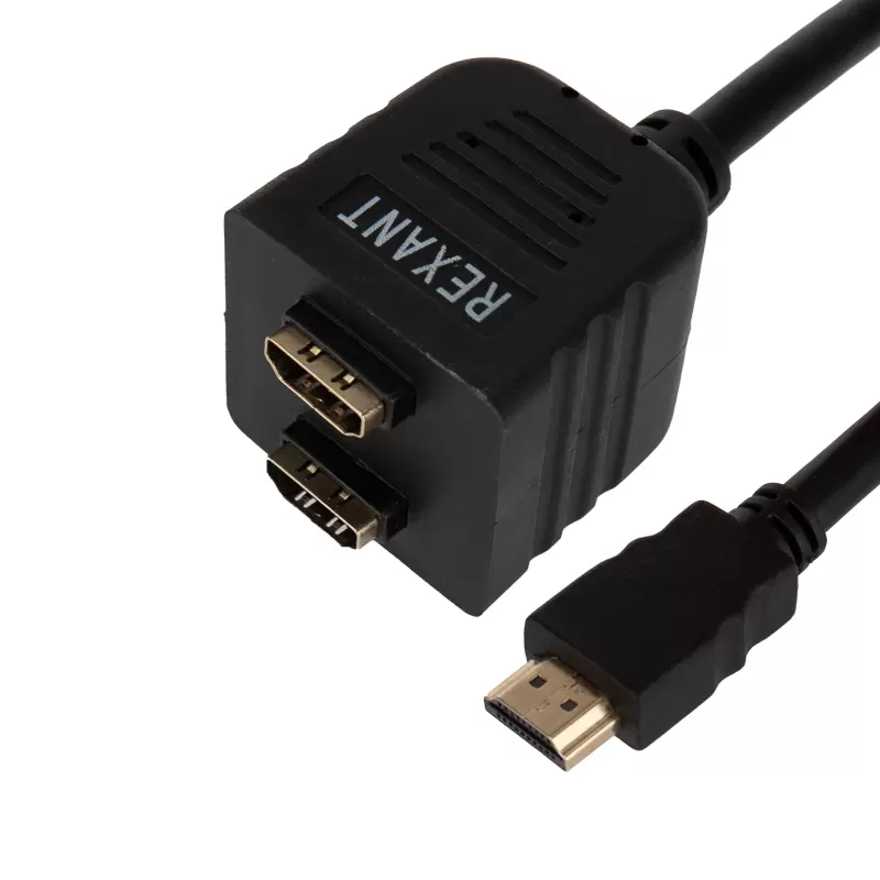 Переходник штекер HDMI - 2 гнезда HDMI с проводом, черный REXANT в Самаре
