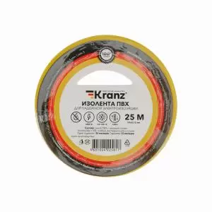 Изолента ПВХ 0,13х19мм, 25 м, желтая KRANZ