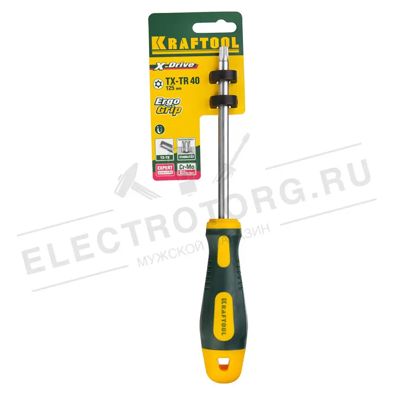 Отвертка KRAFTOOL, Cr-Mo-V сталь, двухкомпонентная противоскользящая рукоятка, TORX Hole, №40x125мм в Самаре