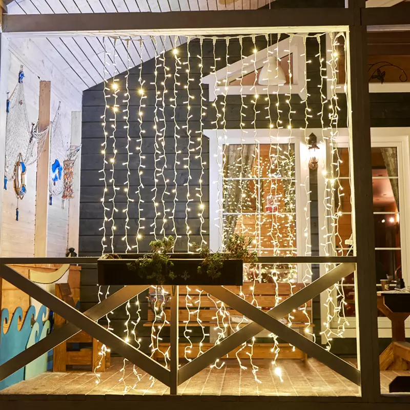 Гирлянда Светодиодный Дождь 2х3м, 600 LED ТЕПЛЫЙ БЕЛЫЙ, белый ПВХ, IP65, постоянное свечение, 230В соединяется NEON-NIGHT (нужен шнур питания 303-500-1) в Самаре