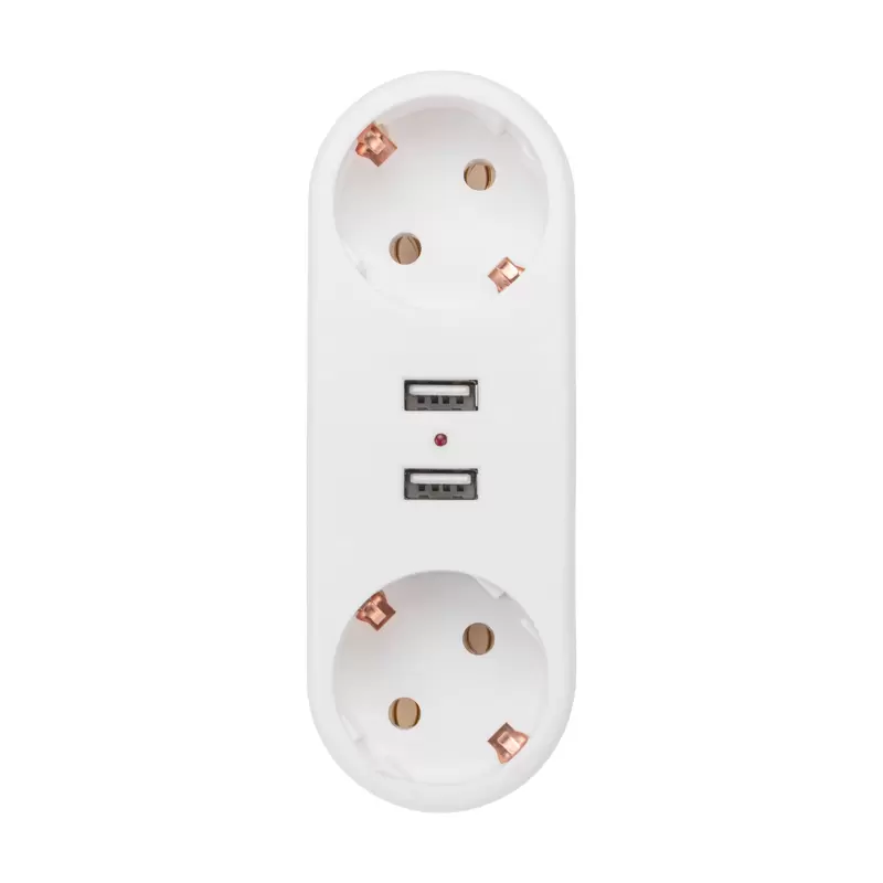 Двойник электрический линейный 16 А с заземлением + 2 USB-порта, 2,4 А, белый REXANT в Самаре