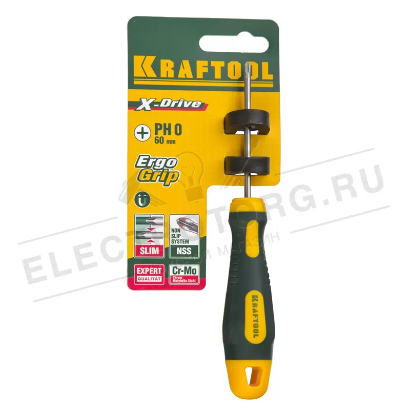 Отвертка KRAFTOOL, Cr-Mo-V сталь, двухкомпонентная противоскользящая рукоятка, PH, №0x60 мм в Самаре