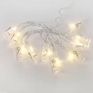 Гирлянда светодиодная Прищепки 10 LED, 1.5 м, прозрачный ПВХ, теплый белый цвет свечения, 2 х АА (батарейки не в комплекте) NEON-NIGHT  в Самаре