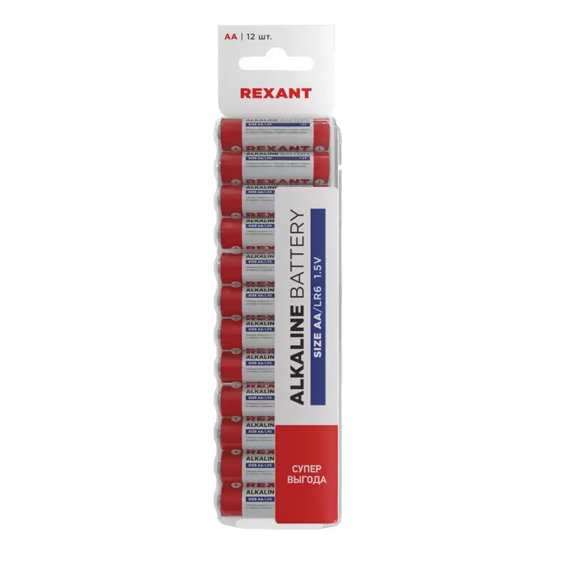 Батарейка алкалиновая AA/LR6, 1,5В, 12 шт, блистер REXANT в Самаре