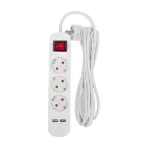 Удлинитель STANDARD 3 гнезда, 3м, 3х1,0мм², с/з, с выключателем, 2 USB, белый REXANT  в Самаре