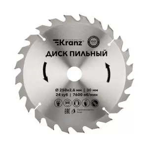 Диск пильный 250мм х 24 зуб х 30мм KRANZ