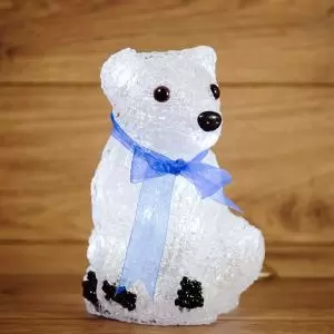 Акриловая светодиодная фигура Белый мишка 20 см, 4,5 В, 3 батарейки AA (не входят в комплект), 20 светодиодов NEON-NIGHT  в Самаре