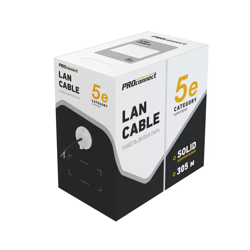 Кабель витая пара F/UTP, CAT 5e, PE, 4PR, 24AWG, OUTDOOR, SOLID, черный, с тросом, 305м, PROconnect в Самаре