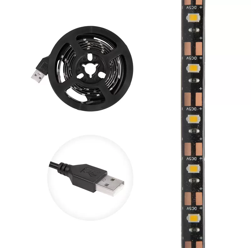 Лента светодиодная 5В, SMD2835, 4,8Вт/м, 60 LED/м, синий, 8мм, 1м, с USB коннектором, черная, IP65 LAMPER в Самаре