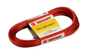 Трос стальной в ПВХ оплетке d=2,0мм, красный ( моток 20 м) REXANT