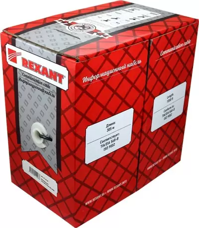 Кабель витая пара F/UTP, CAT 5e, PE, 2PR, 24AWG, OUTDOOR, SOLID, черный, 305м, REXANT в Самаре
