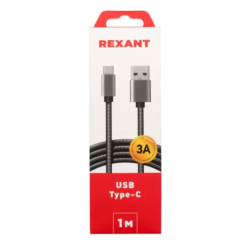 Кабель USB-Type-C, 3A, нейлон, темно-серый, 1м REXANT в Самаре