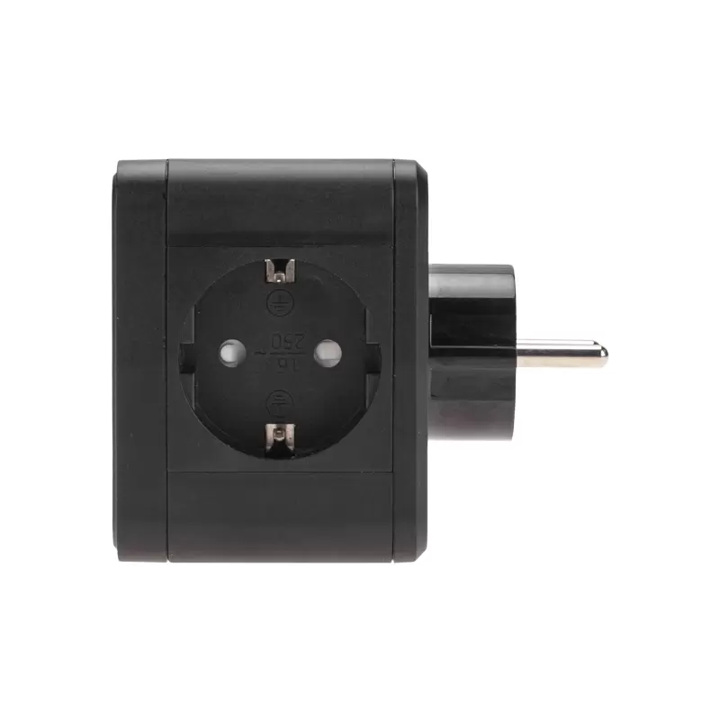 Двойник электрический Куб 16А с заземлением + 2хUSB-A 2,4А + USB Type-C 3А с ночной подсветкой, черный REXANT в Самаре