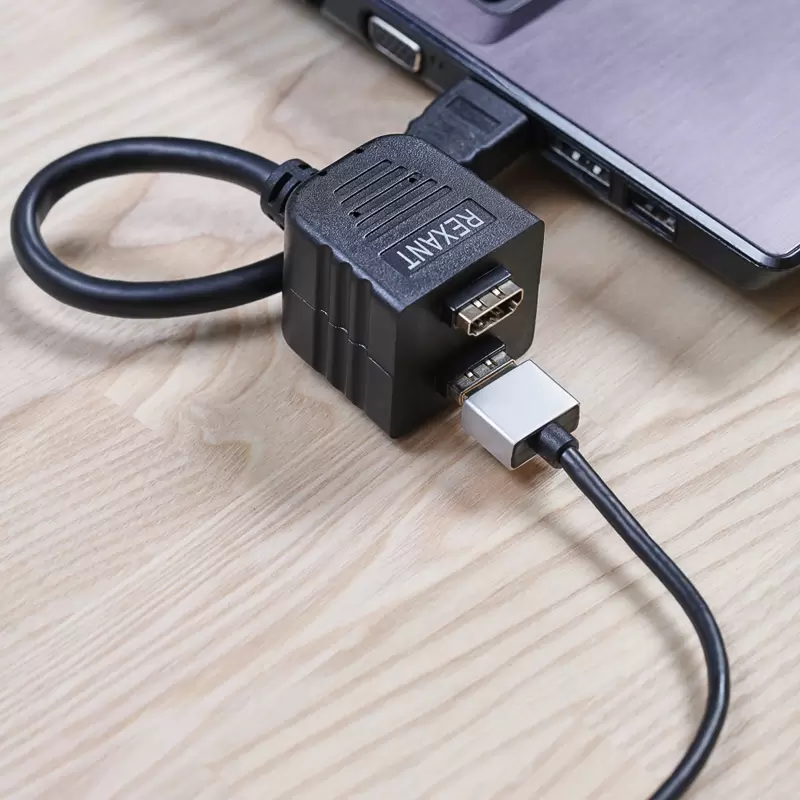 Переходник штекер HDMI - 2 гнезда HDMI с проводом, черный REXANT в Самаре