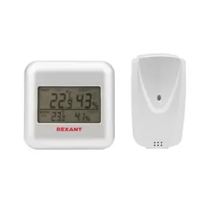 Термометр электронный REXANT S3341BF с часами и беспроводным выносным датчиком