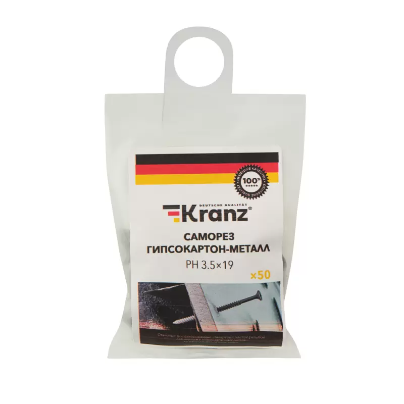 Саморез гипсокартон-дерево KRANZ 3.5х19, пакет (50 шт./уп.) в Самаре